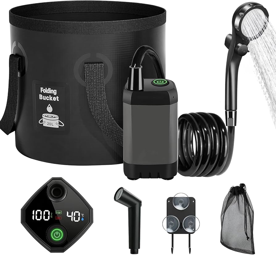 DUCHA ELECTRICA PORTATIL 20 LTS CON BOMBA RECARGABLE Y PANTALLA INTELIGENTE