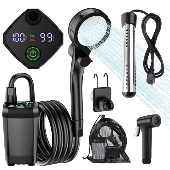 DUCHA ELECTRICA PORTATIL 20 LTS CON BOMBA RECARGABLE Y PANTALLA INTELIGENTE